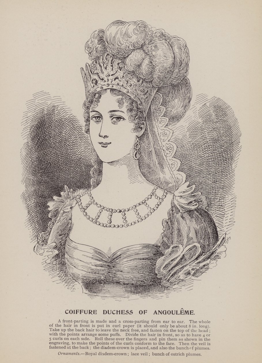 Coiffure Duchessa di Angouleme (incisione) da English School