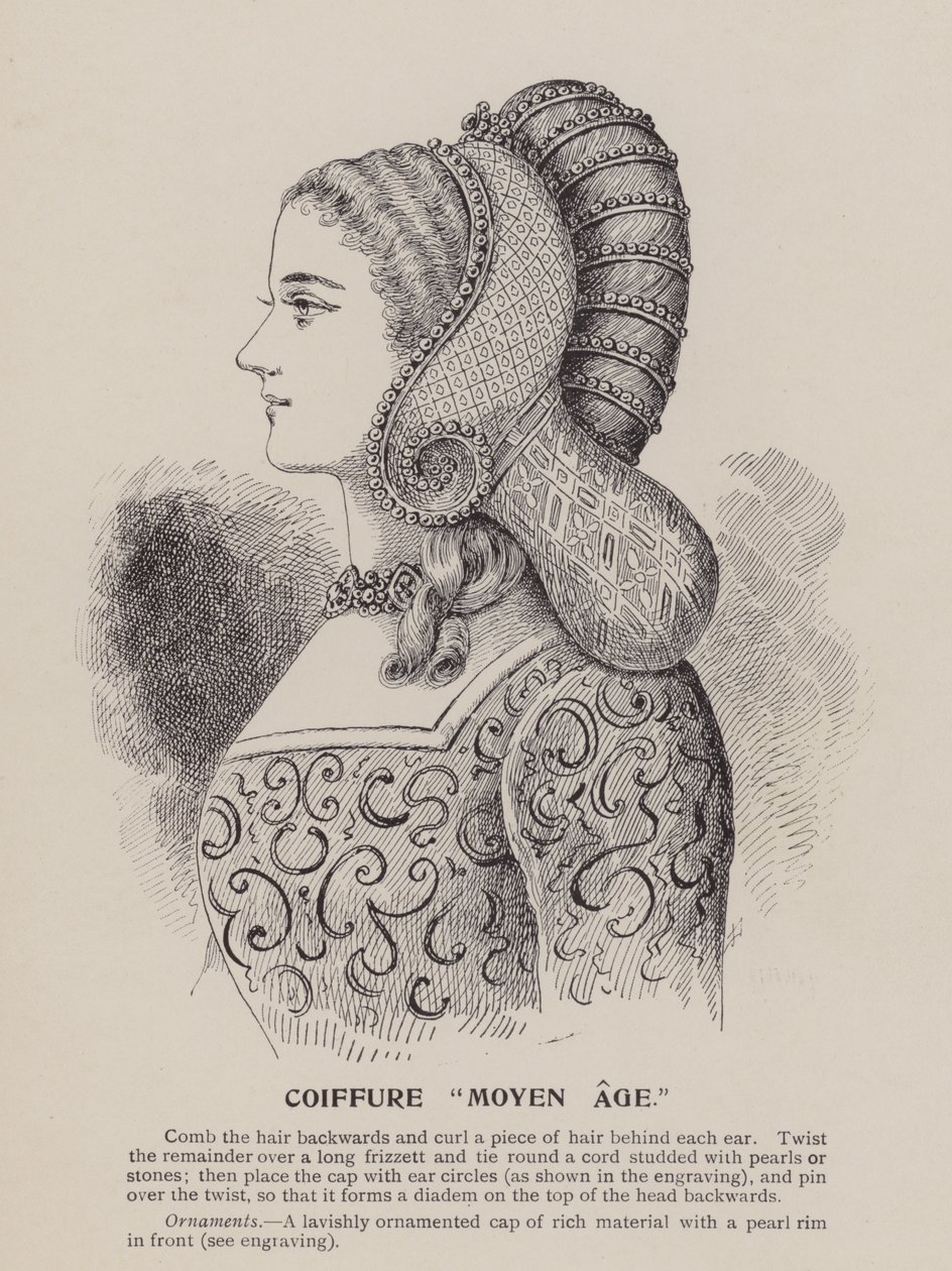 Acconciatura "medievale" (incisione) da English School