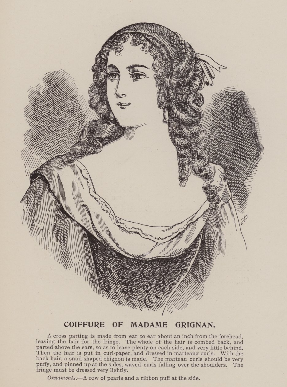 Coiffure di Madame Grignan (incisione) da English School