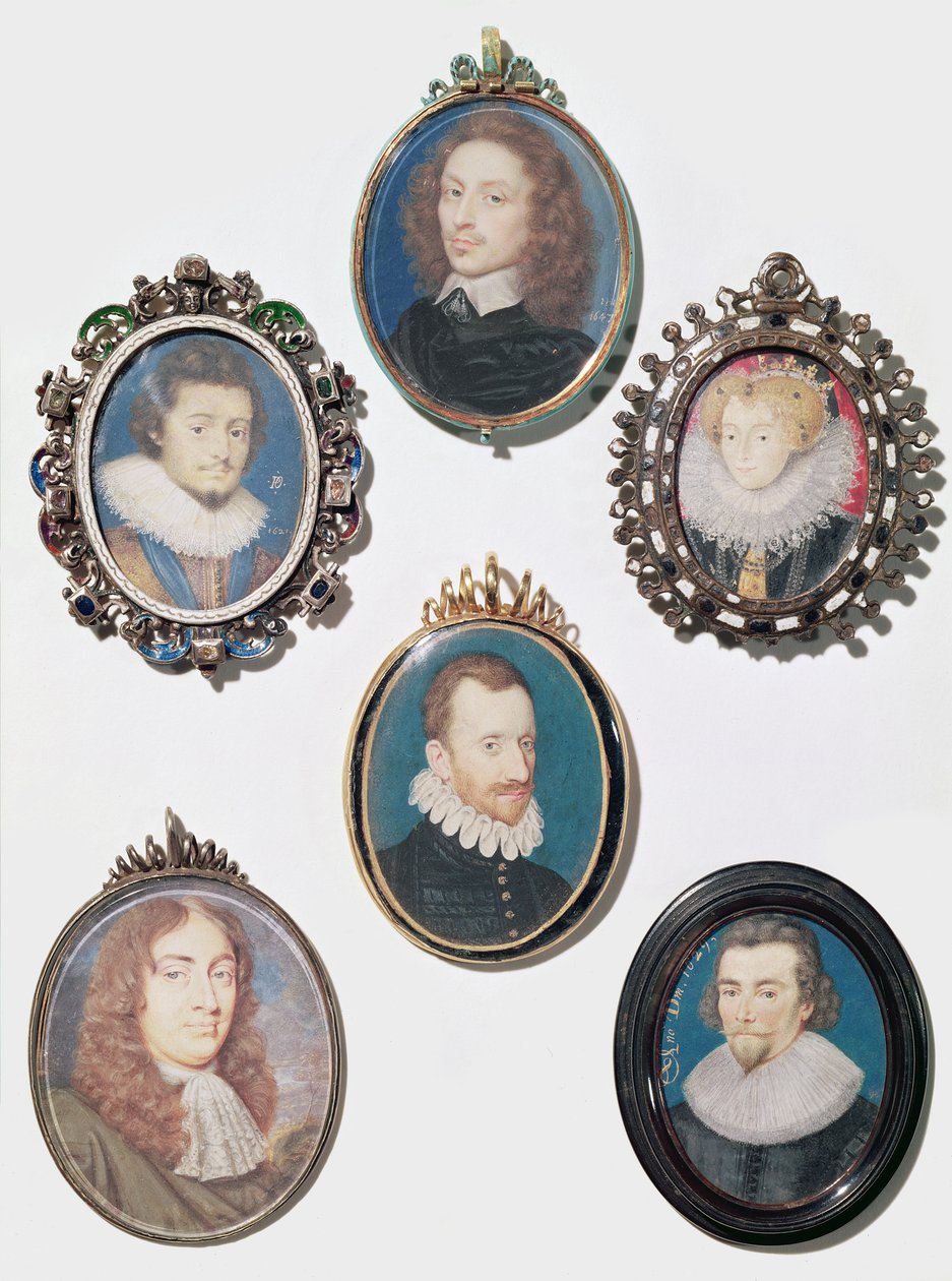 Collezione di miniature, da sinistra a destra, fila superiore: Federico V (1596-1632) Elettore Palatino, Re di Boemia da English School