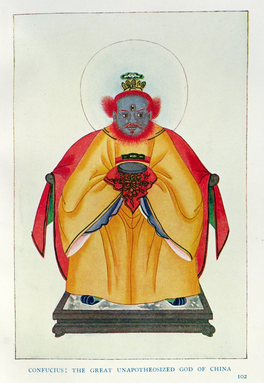 Confucio (551-479 a.C.): Il Grande Dio Unapoteosi della Cina, illustrazione tratta da "Miti e Leggende della Cina", di Edward T.C. Werner, edito da George G. Harrap  Co. da English School