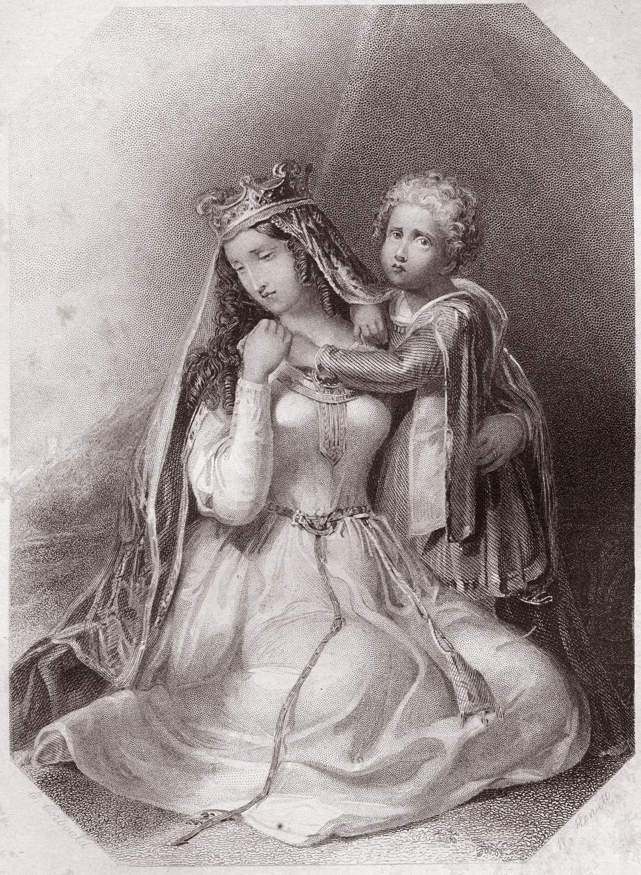 Costanza di Bretagna, vedova di Geoffroy Plantageneto (La vita e la morte di Re Giovanni) Lady Constance vedova di Geoffrey II, Duca di Bretagna (La vita e la morte di Re Giovanni) in - "Galleria delle Donne di Shakespeare, collezione di quarantacinque rit da English School