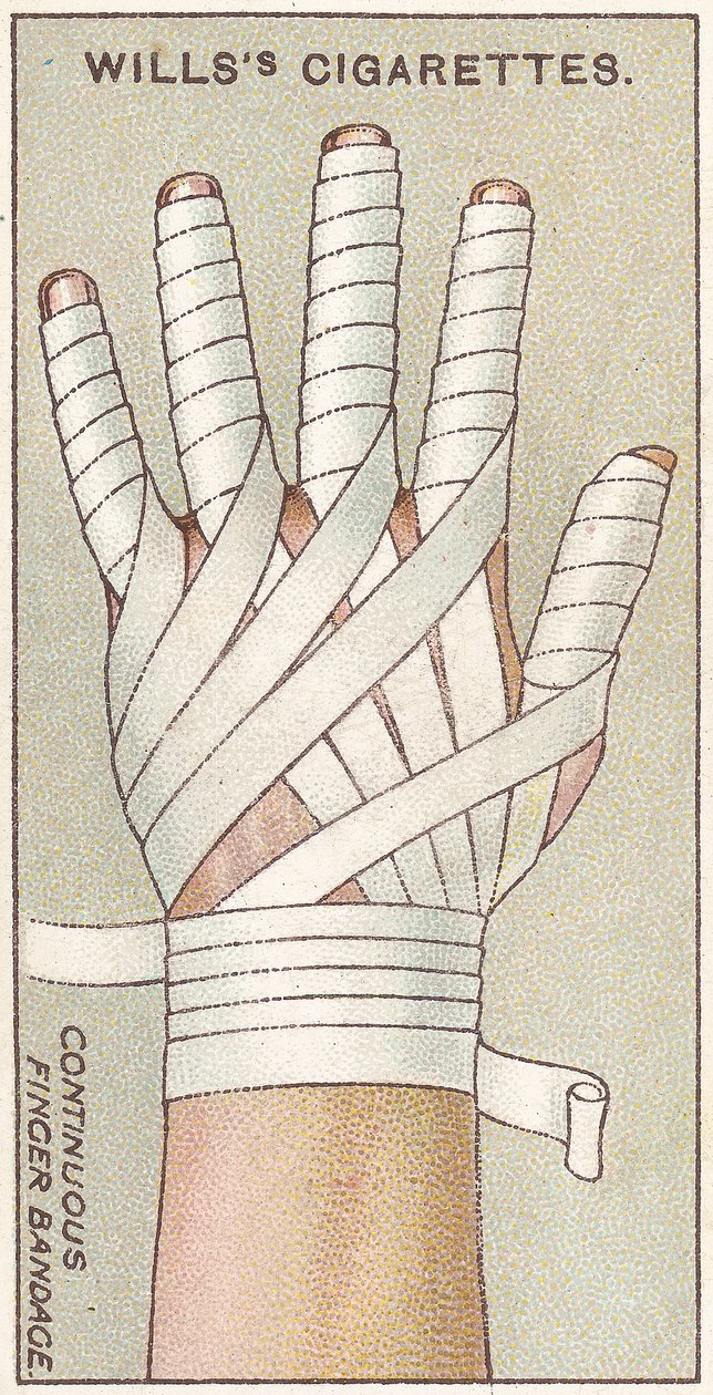 Benda continua per le dita, n.48 dalla serie di carte di sigarette di primo soccorso di Willss, 1913 da English School