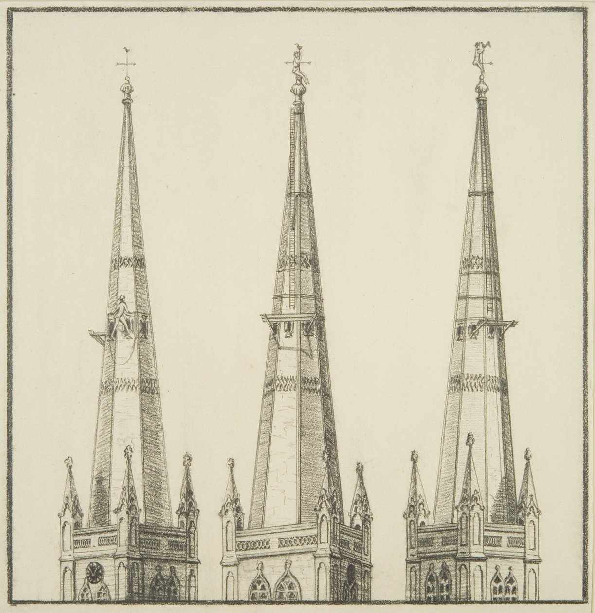 Copia del disegno del campanile di San Nicola, che mostra la rimozione del galletto segnavento da English School