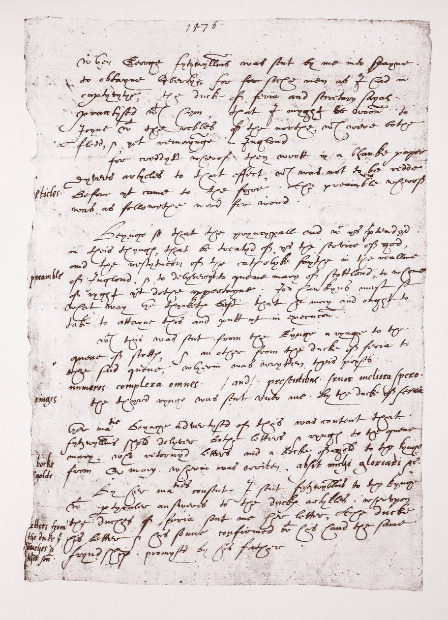 Copia di un promemoria autografo di John Hawkins riguardo ai suoi rapporti con la Spagna, 1576 da English School