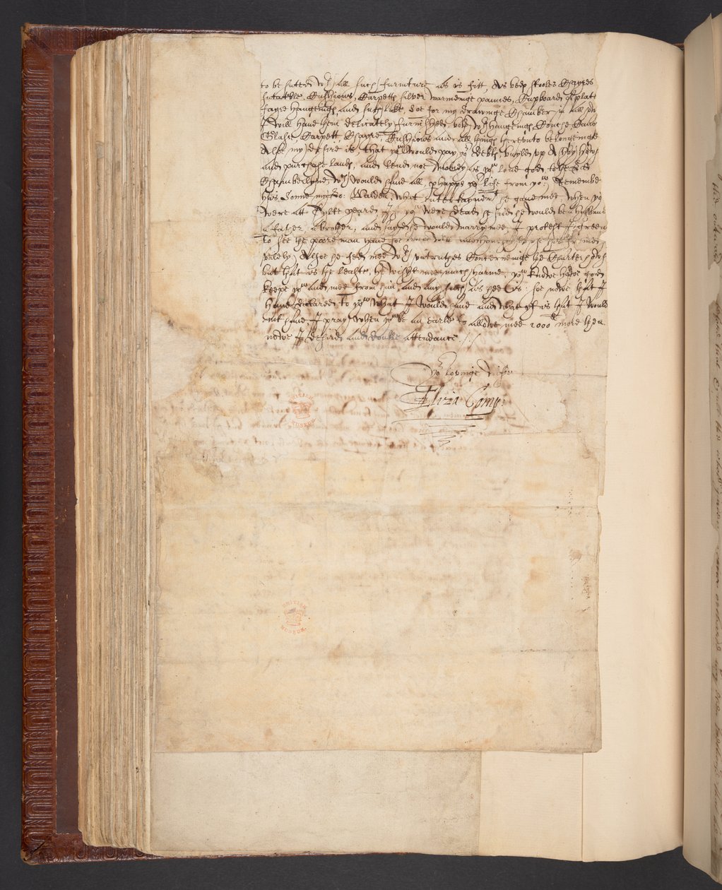 Copia di una lettera di Lady Elizabeth Compton, poi Contessa di Northampton, a suo marito, Harley MS 7003, f.158v (penna e inchiostro su carta) da English School