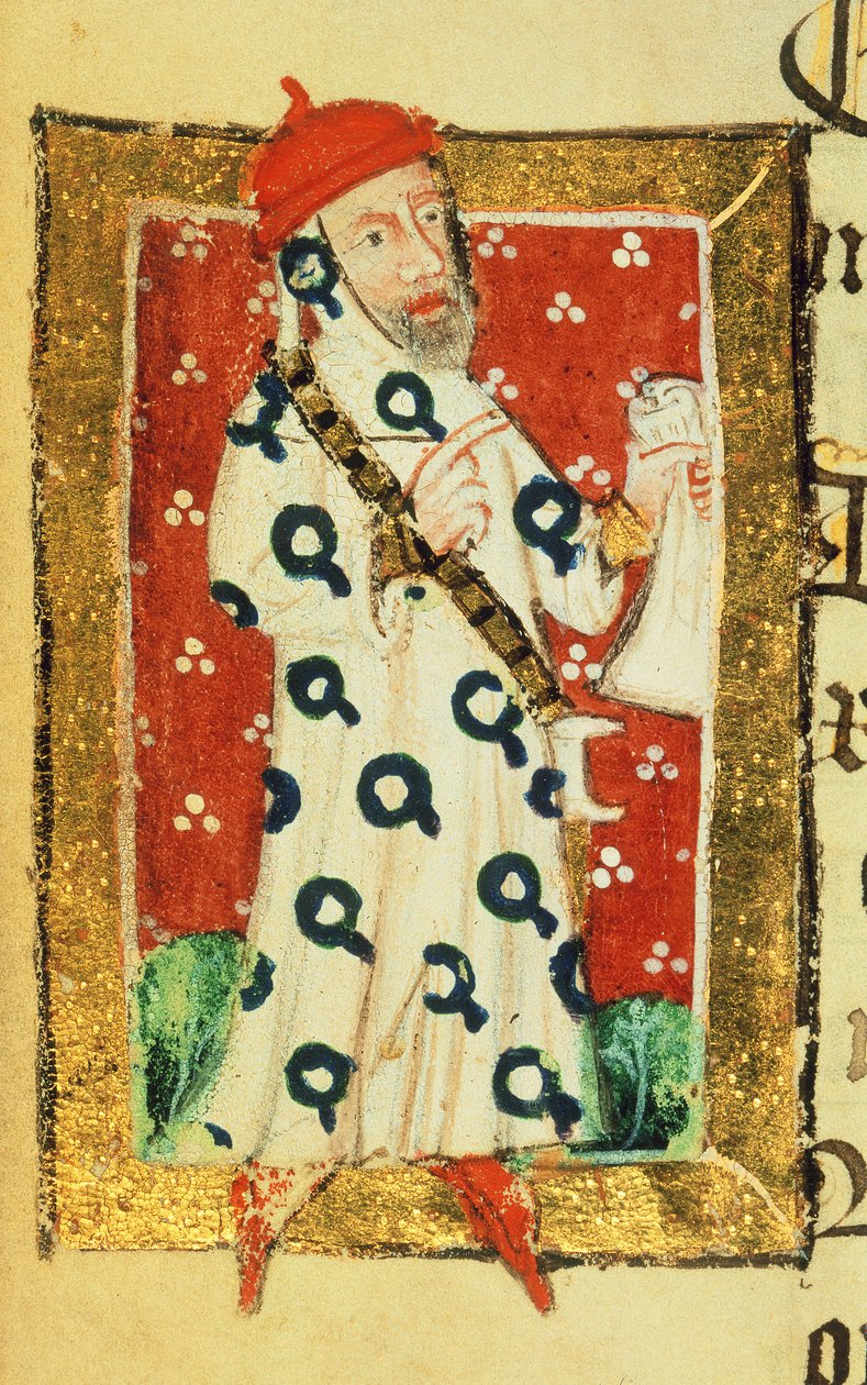 Cott Nero D VII f.105v Nigel Lorning, Cavaliere della Giarrettiera, dal Libro dei Benefattori dell