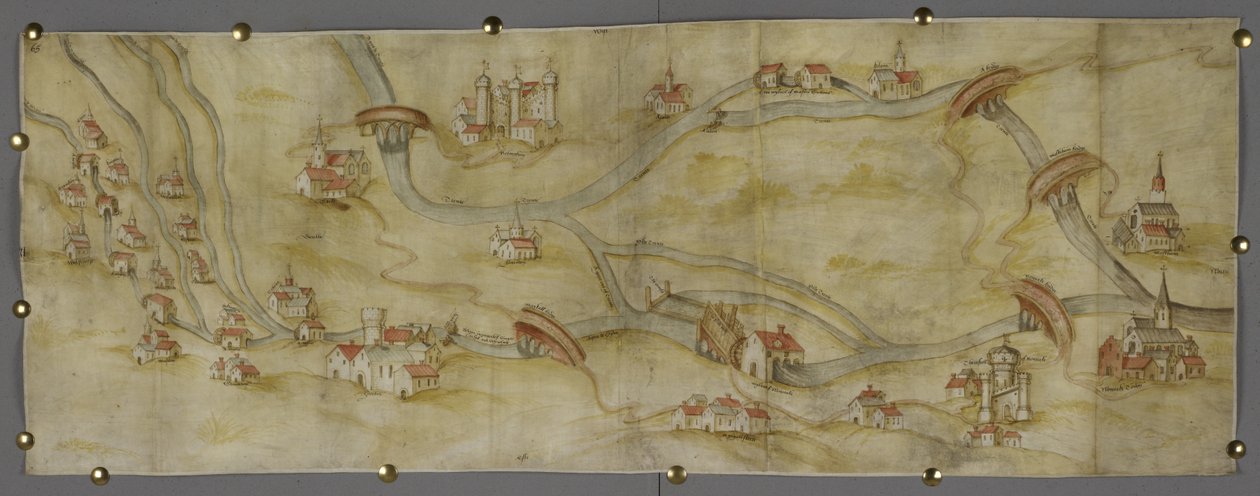 Mappa del fiume Trent e dei suoi affluenti tra Nottingham e Newark, c.1540 da English School