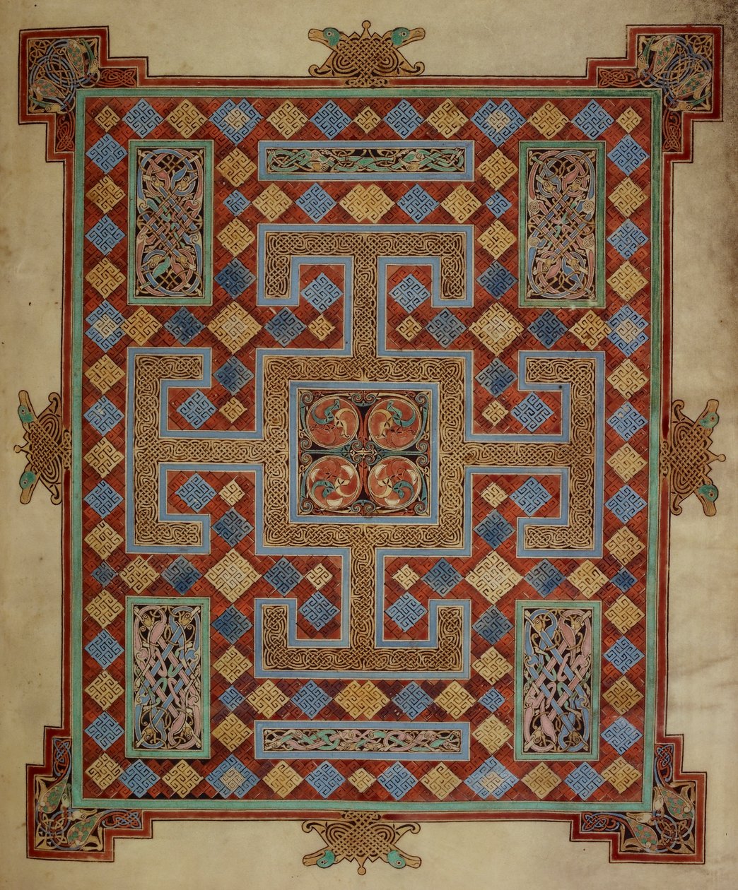 Cotton Nero D. IV, f.138v Pagina tappeto che introduce il Vangelo di San Luca, dai Vangeli di Lindisfarne, 710-21 (pergamena) da English School