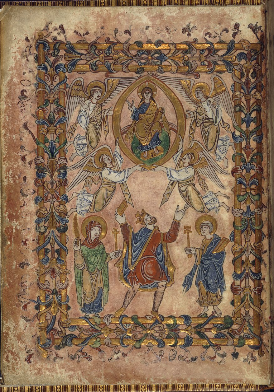 Cotton Vespasian A. VIII, f.2v Edgar offre una carta a Cristo, illustrazione da 