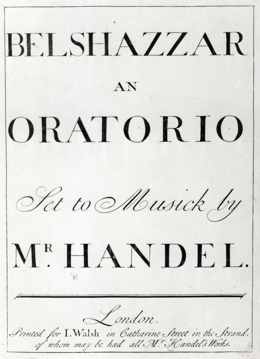 Copertina dello spartito per Belshazzar di Handel, pubblicato nel 1745 da English School