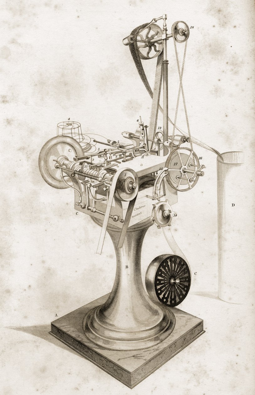 Macchina per la cardatura di Crabtree, esposta alla Grande Esposizione del 1851 da English School