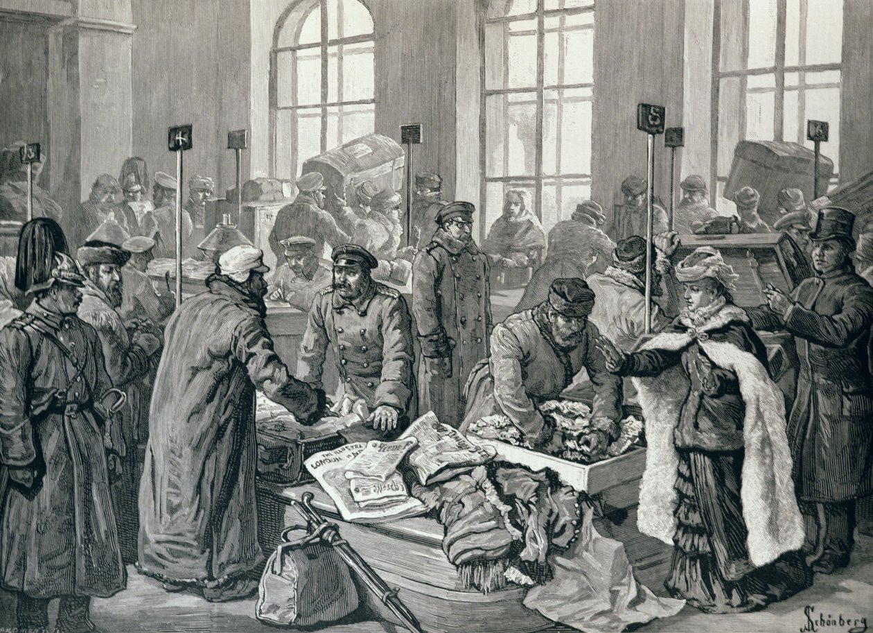 Doganieri che Esaminano i Bagagli dei Passeggeri dalla Germania, a Wirballen, al Confine Russo, da 