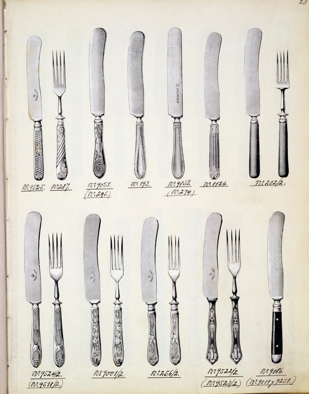 Progetti di posate, da un catalogo commerciale di beni domestici e accessori, c.1890-1910 da English School