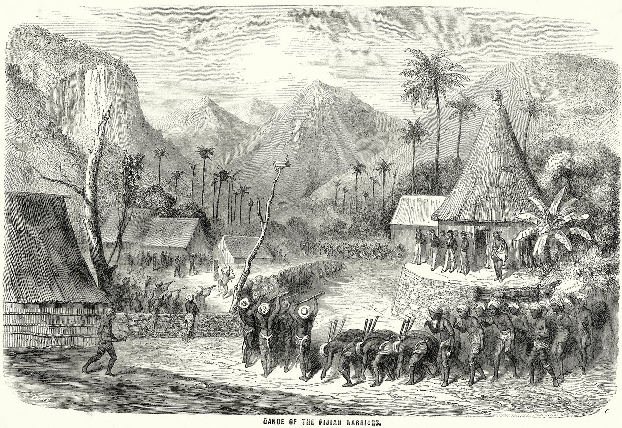 Danza dei guerrieri fijiani (incisione) da English School