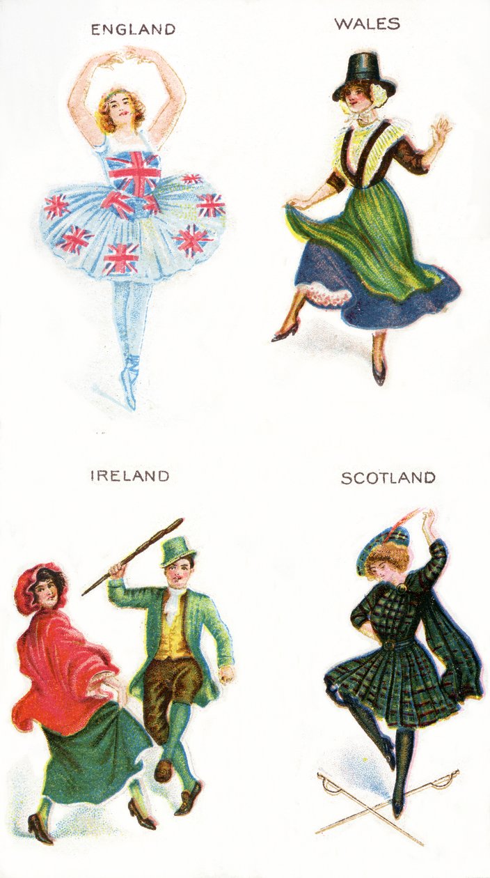 Ballerini delle Isole Britanniche, carte da sigaretta, 1915 da English School