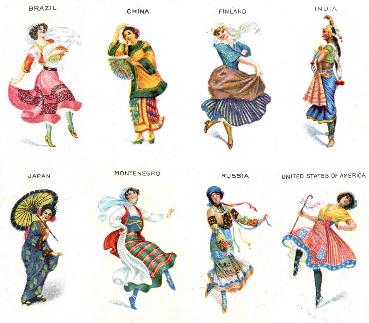 Ballerini del mondo, carte di sigarette, 1915 da English School