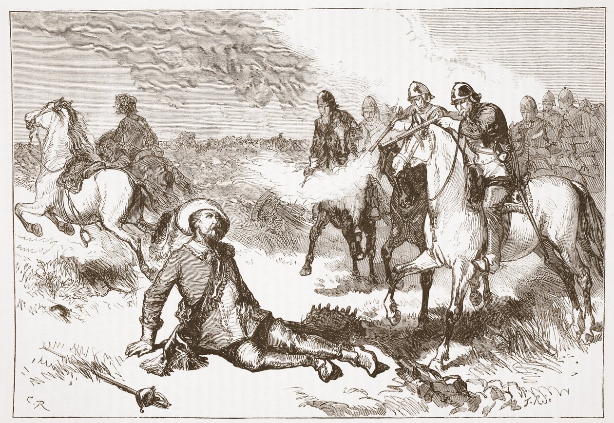 Morte di Gustavo Adolfo, illustrazione da The History of Protestantism di James Aitken Wylie, pub. 1878 da English School
