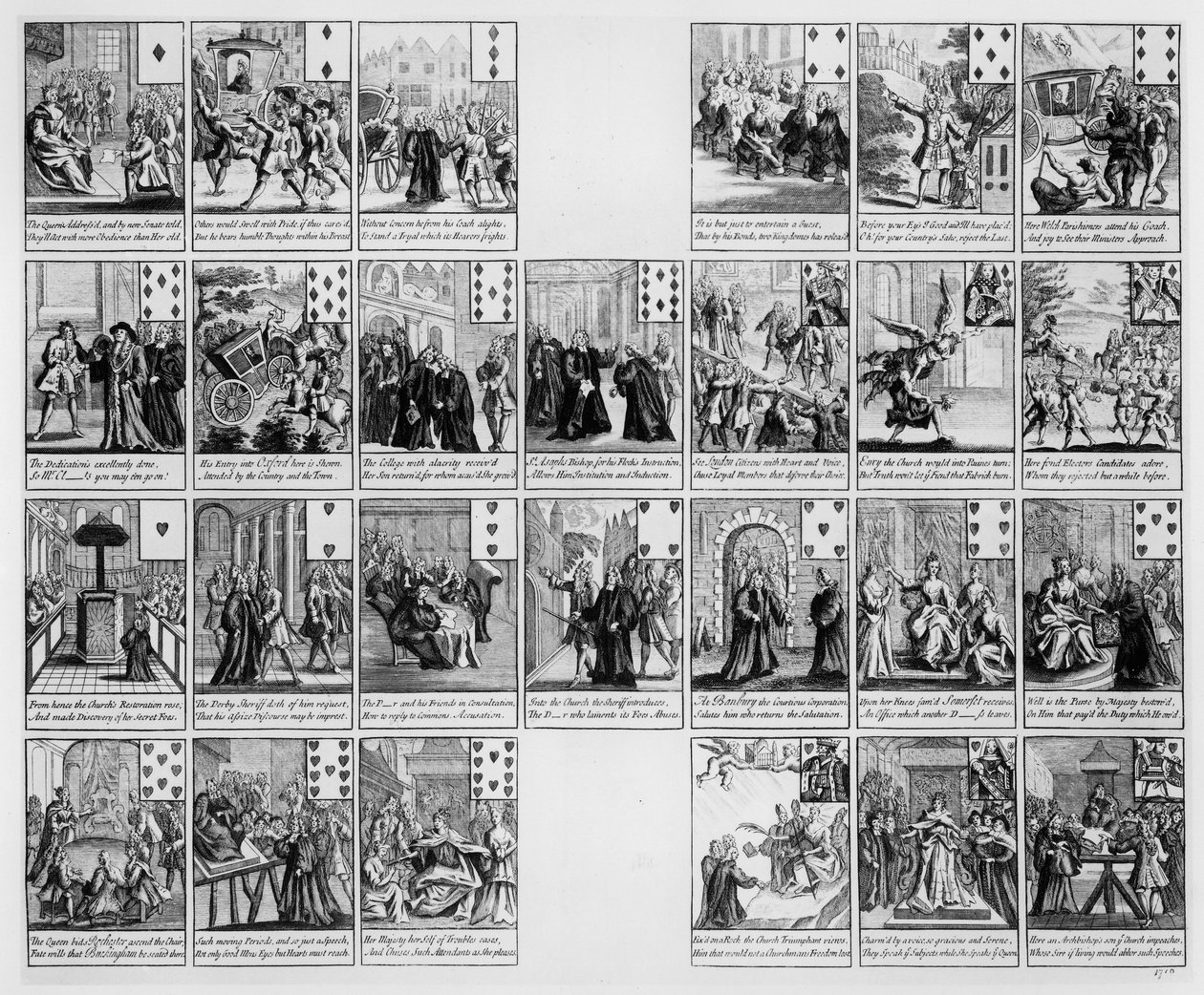 Mazzo di carte con scene dal regno della regina Anna, 1704 da English School