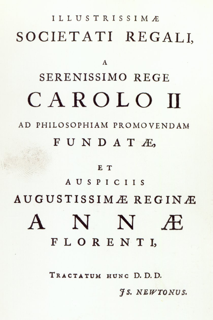 Dedica alla Royal Society della seconda edizione dei Principia Mathematica di Newton, 1713 da English School