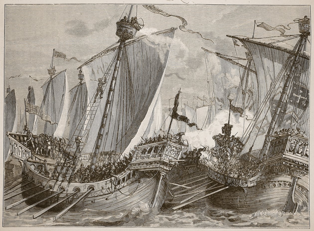 Sconfitta della flotta francese nel Canale della Manica, illustrazione da Cassells Illustrated History of England da English School