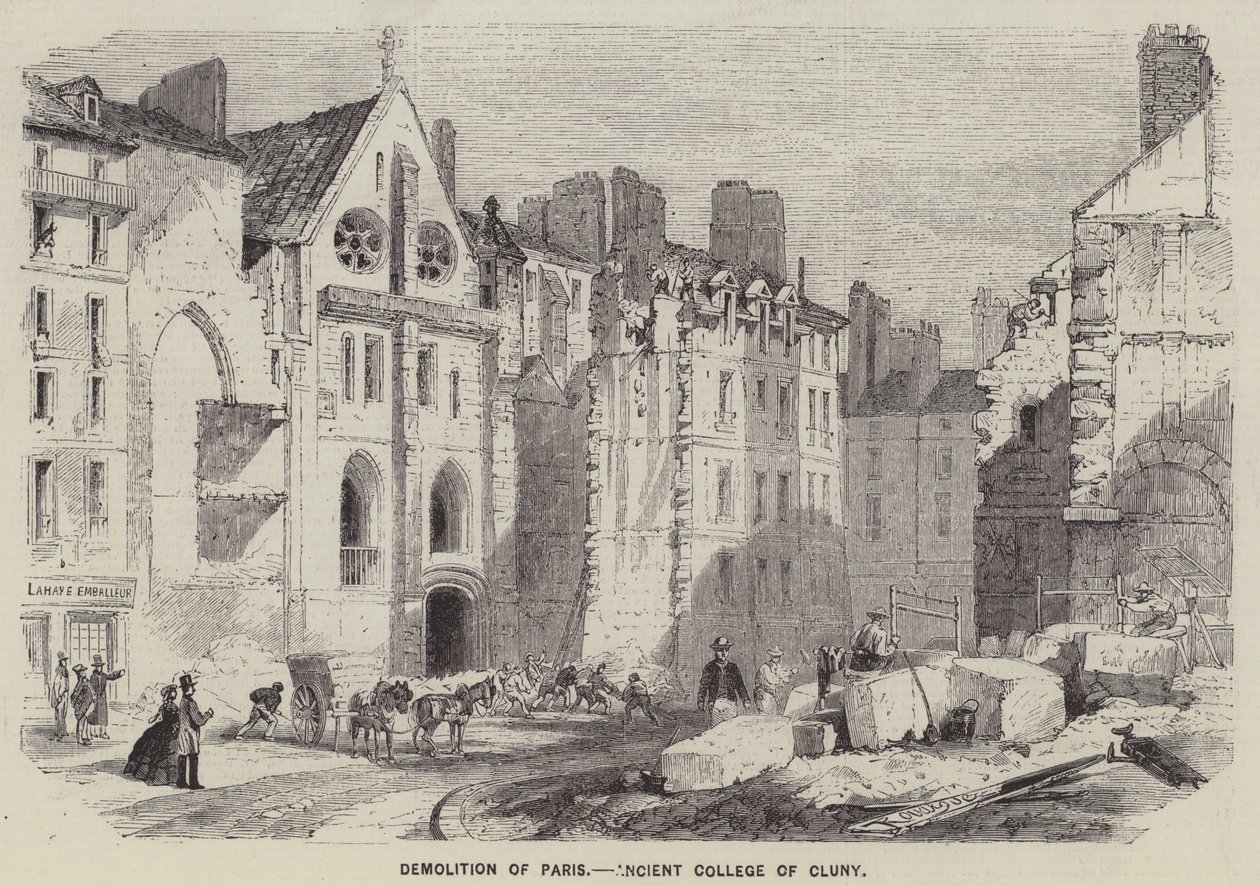 Demolizione di Parigi, Antico Collegio di Cluny (incisione) da English School