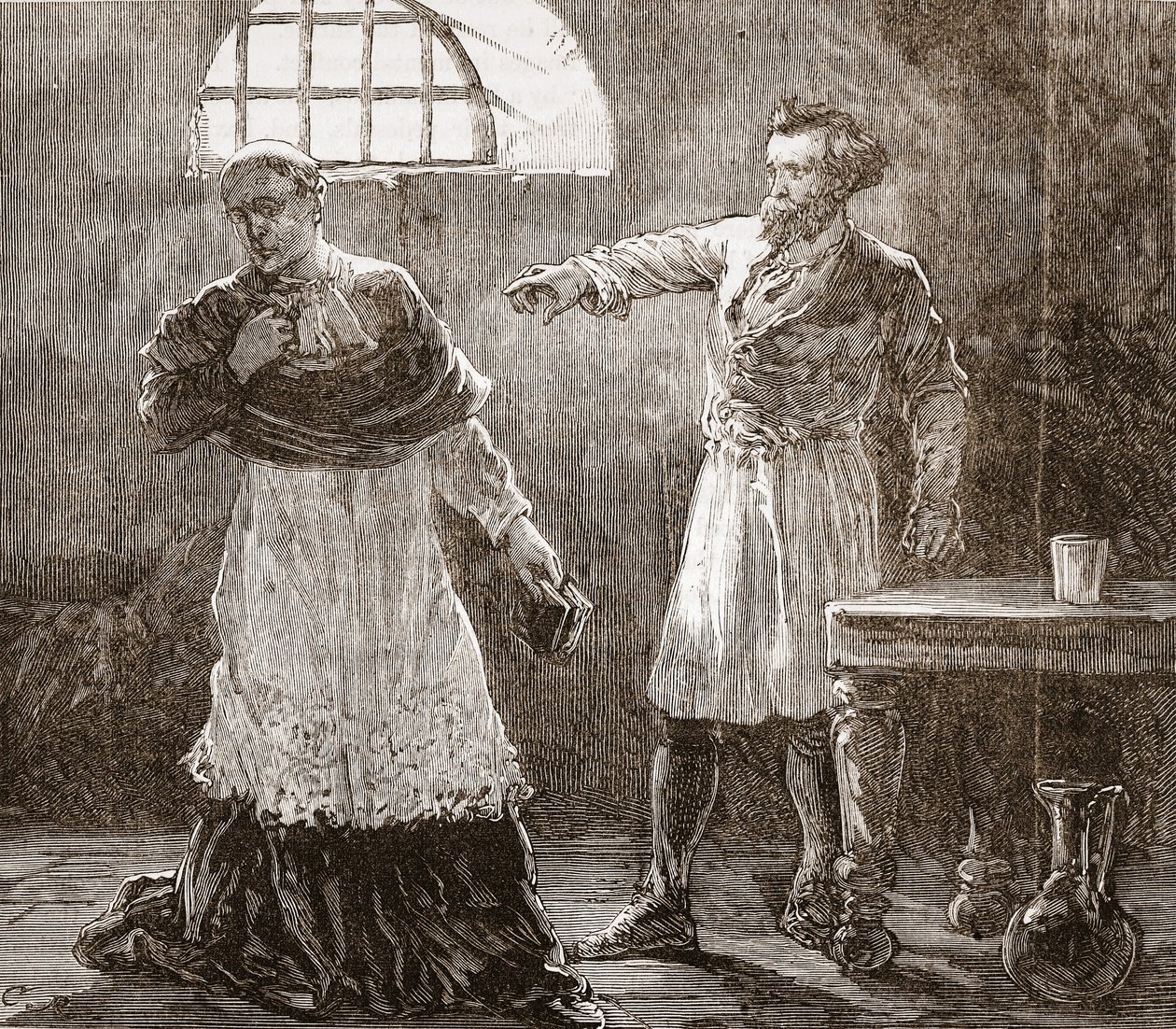Denis che rimprovera il vescovo di Meaux, illustrazione da La storia del protestantesimo di James Aitken Wylie (1808-1890), pub. 1878 da English School