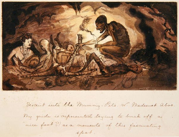 Discesa nelle fosse delle mummie, vicino a Medeenet Aboo, c.1880 da English School