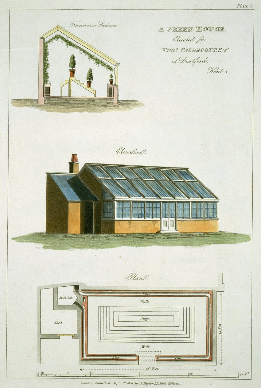Progetto per una serra, eseguito per Thomas Caldecott a Dartford, Kent, 1806 da English School