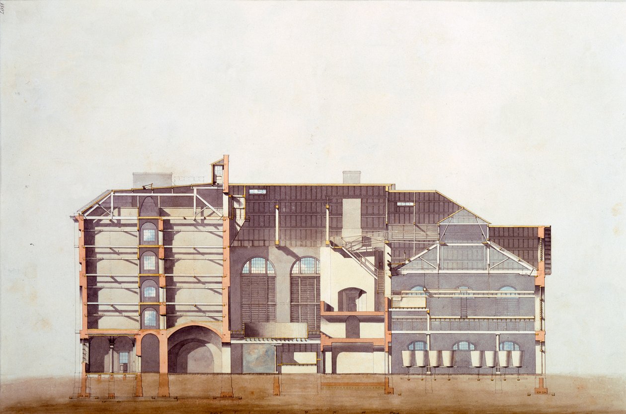 Design per il birrificio Stag, disegno manoscritto originale dagli uffici di George Saunders, c.1807 da English School