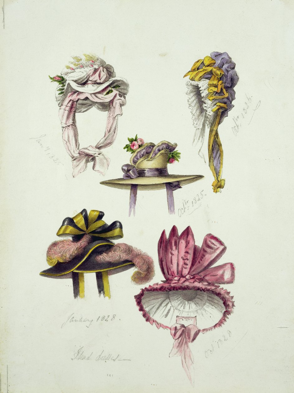 Disegni per Cappelli Regency, 1828 da English School