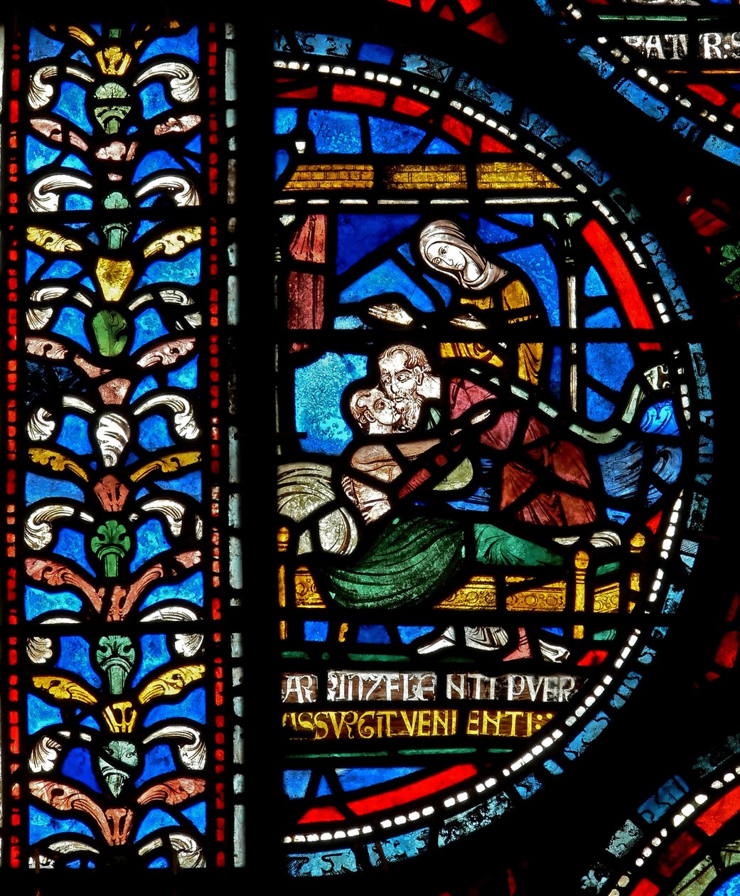 Dettaglio della Vetrata dei Miracoli raffigurante John Roxborough e Henry Beche da English School
