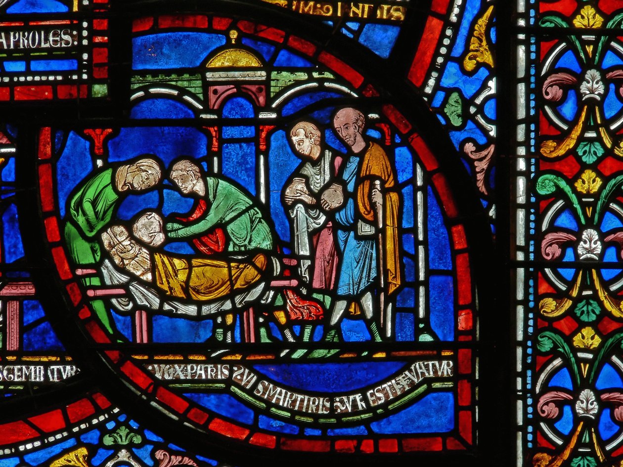 Dettaglio dalla Finestra dei Miracoli raffigurante la storia di Jordan Fitzeisulf da English School