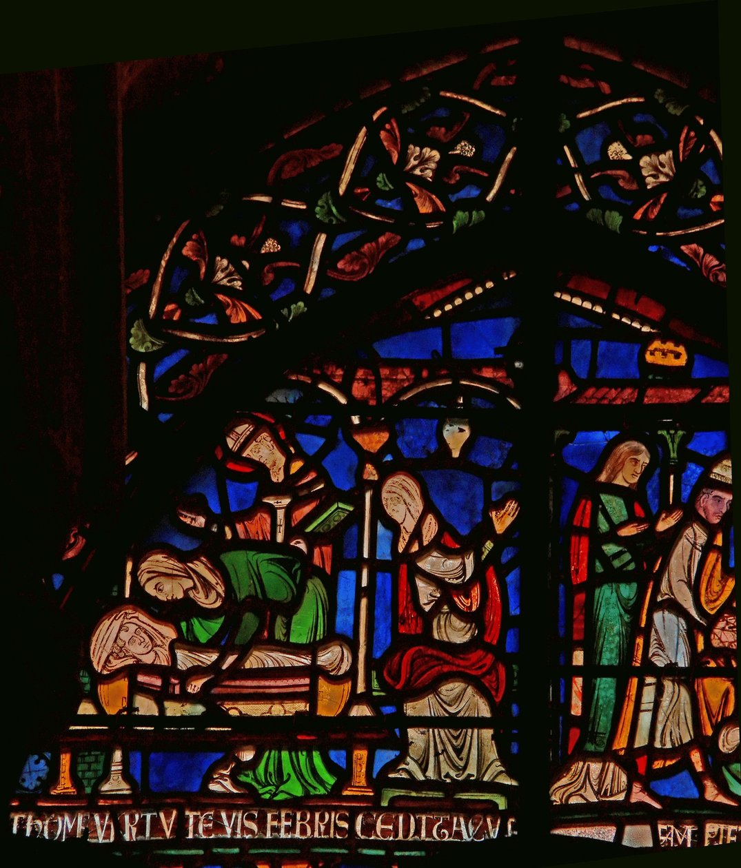 Dettaglio della Vetrata dei Miracoli raffigurante San Tommaso che appare al bambino Geoffrey di Winchester da English School