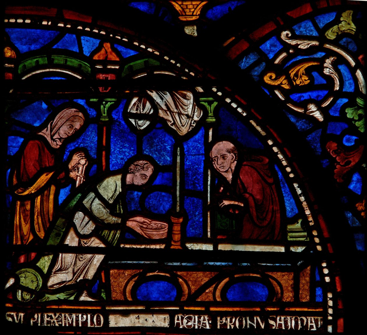 Dettaglio della Vetrata dei Miracoli raffigurante la guarigione di Edwin di Berkhampstead da English School