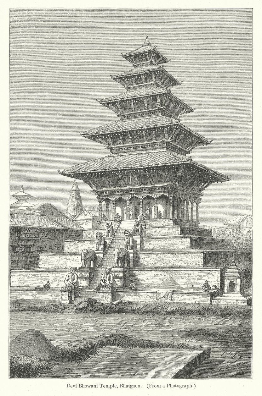 Tempio Devi Bhowani, Bhatgaon (incisione) da English School