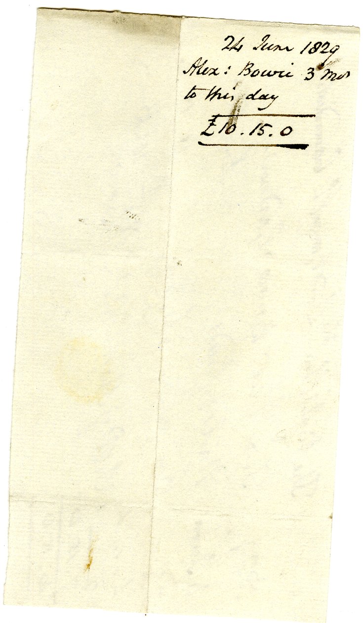 Devonshire MSS AS 3101, foglio da un fascio di fatture saldate da Pinder Simpson per Lord George Cavendish, inclusa la fattura di Alexander Bowie da English School