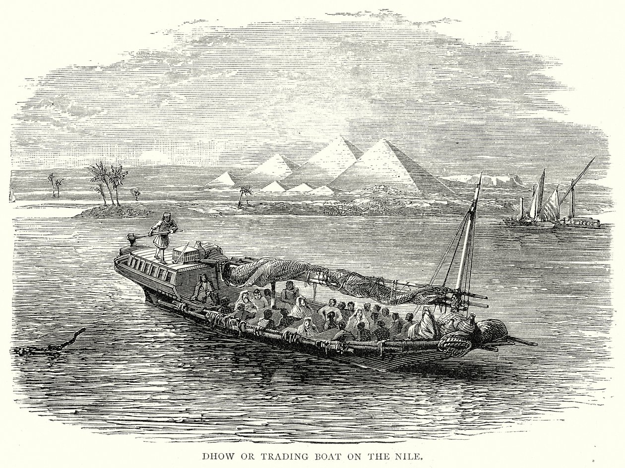 Dhow o barca commerciale sul Nilo (incisione) da English School