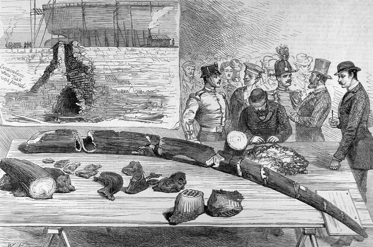 Scoperta di resti fossili a Livorno, Toscana, da The Illustrated London News, 21 gennaio 1882 da English School