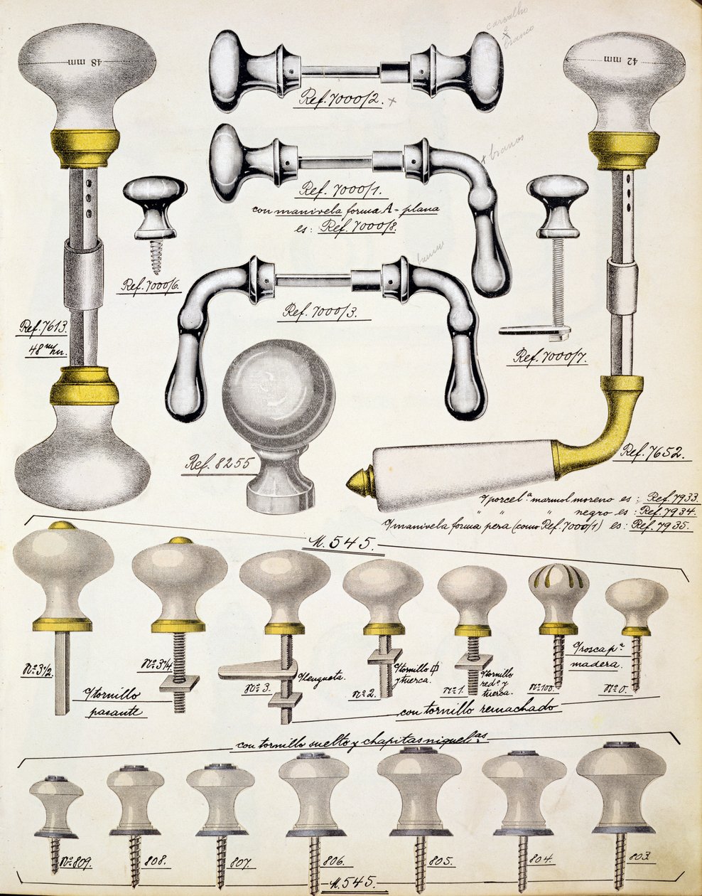 Maniglie delle porte, da un catalogo commerciale di beni domestici e accessori, c.1890-1910 da English School