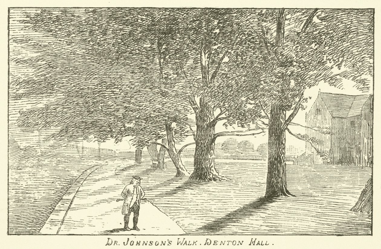 La passeggiata del dottor Johnson, Denton Hall (incisione) da English School