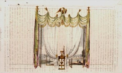 Tenda per finestra del salotto e tavolo da lavoro, tavola 104 da Repository of Arts di Ackermann, pubblicato dal 1809 al 1828 da English School