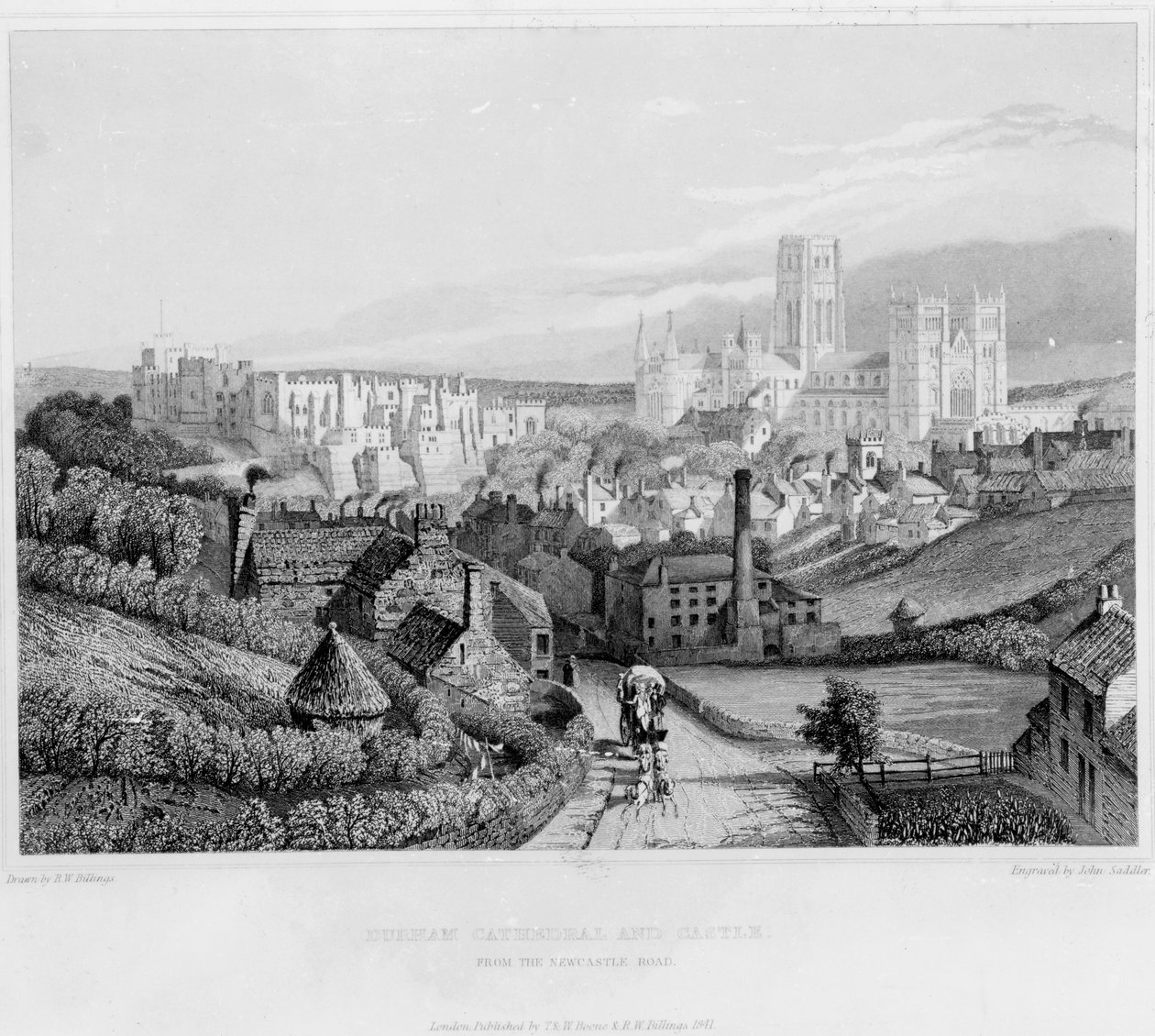 Cattedrale e castello di Durham da Newcastle Road, 1841 da English School