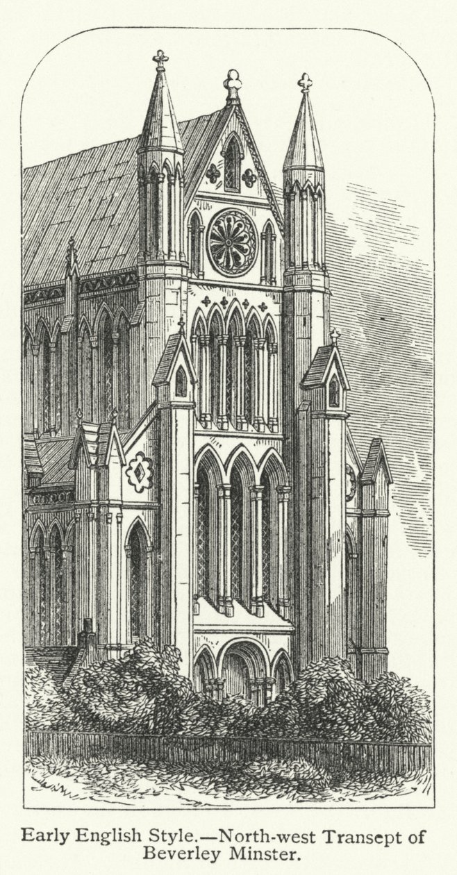Stile inglese antico, transetto nord-ovest della cattedrale di Beverley (incisione) da English School
