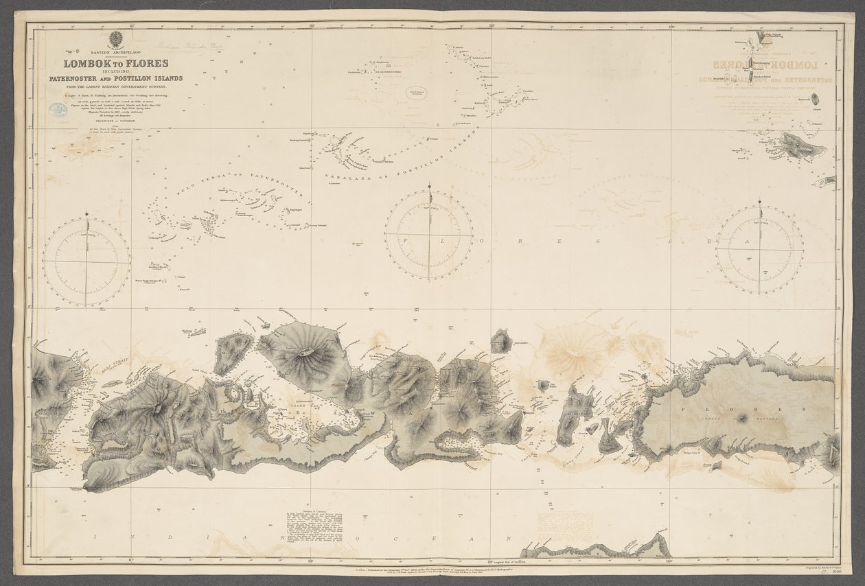 Arcipelago Orientale, Lombok a Flores, comprese le isole Paternoster e Postillon; dai sondaggi del governo di Batavia. [Carta dell