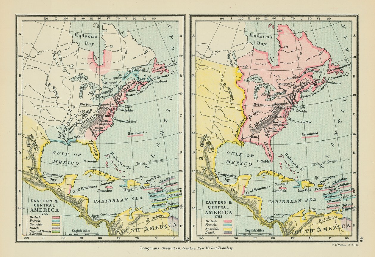 America orientale e centrale (litografia a colori) da English School