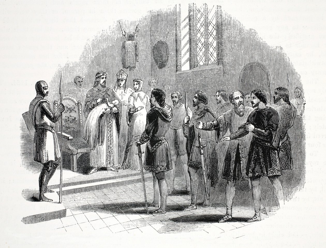 Edoardo I che presenta ai Capi Gallesi un Principe nato tra loro, al Castello di Rhuddlan da English School
