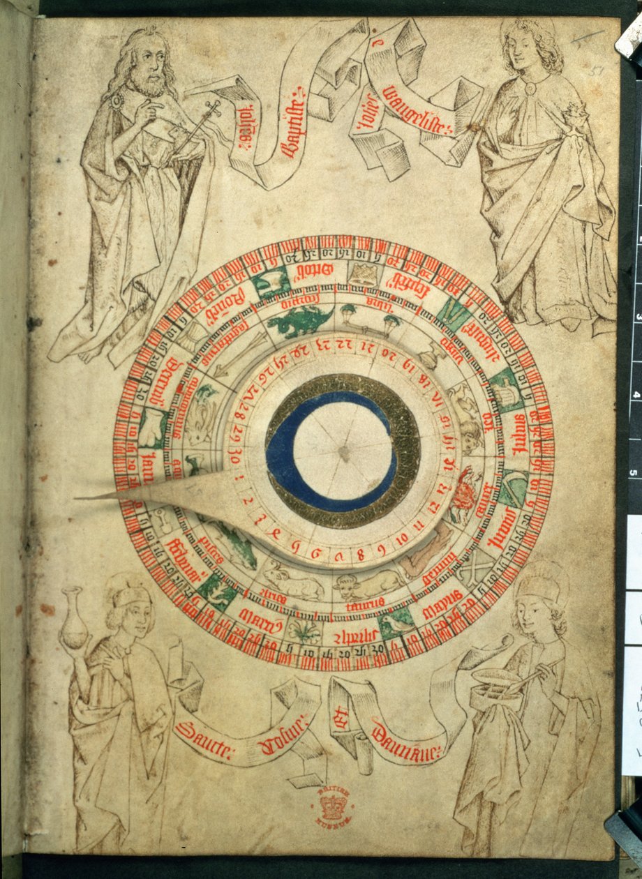 Egerton Ms 2575 fol.51 Il volvelle del Barbiere-Chirurgo, fine XV secolo da English School