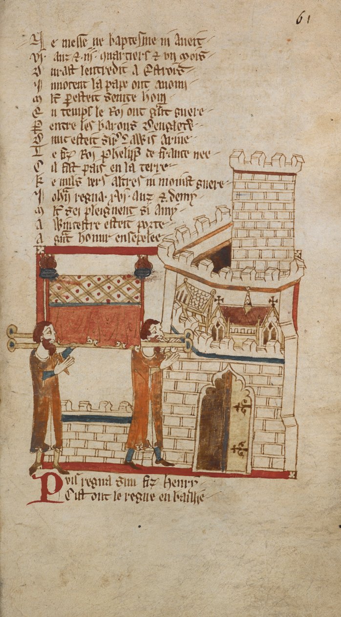 Egerton Ms 3028 f.061r Il corpo di Re Giovanni fu portato alla Cattedrale di Worcester per la sepoltura, illustrazione da 