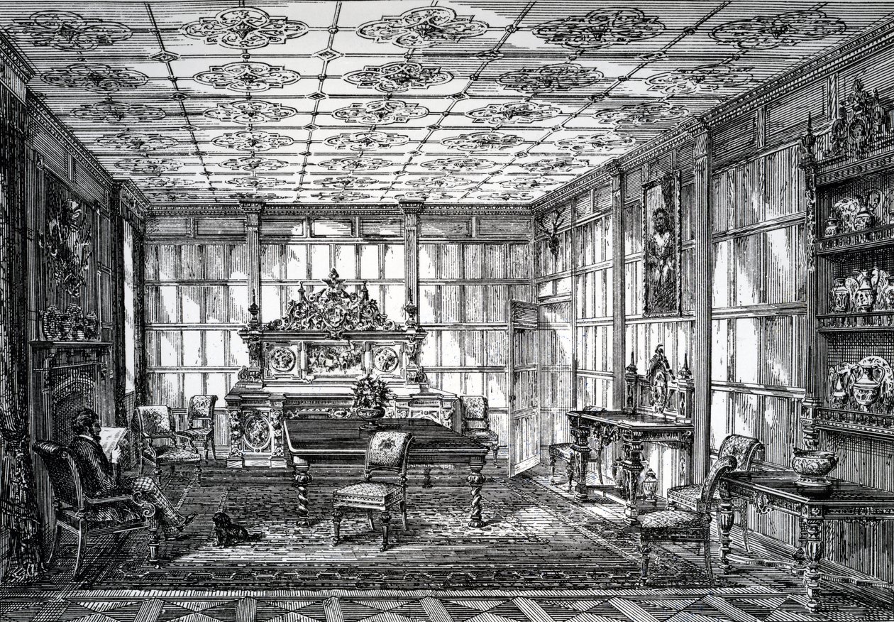 Sala da pranzo elisabettiana, pubblicata in The House-Furnisher & Decorator, 1 ottobre 1872 da English School